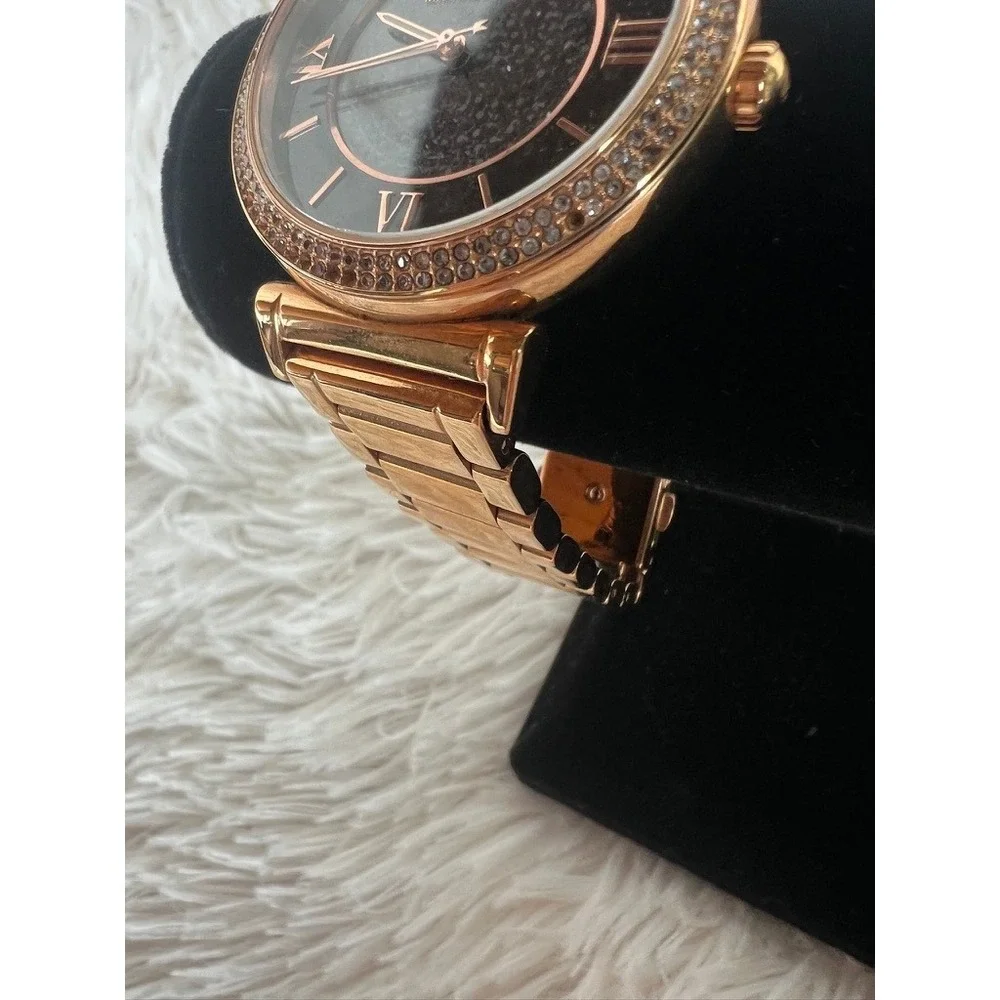 Michael Kors Watch Rose Gold  Black Sparkle Dial Crystal‎ Bezel Needs Battery